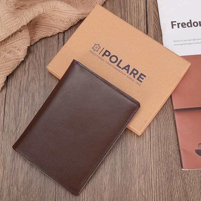 Polare Luxury RFID Blocking Leather Passport Holder Travel Wallet For Men and Women (Coffee)