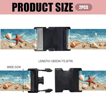 Nuxovilar Luggage Straps of 2 Set Beach Shells Starfish Pattern, 1.96x90.5 inches - Luggage Straps for Suitcases, Perfect for Beach Trips, Summer Travel, Vacations