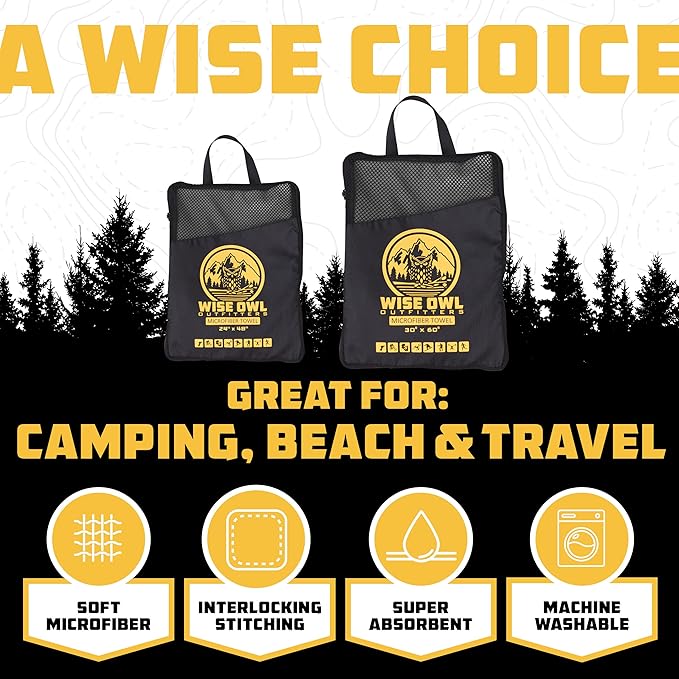 Wise Owl Outfitters Microfiber Camping Towel - Quick Dry Towel for Travel, Backpacking, Hiking, Beach, Gym & Yoga - Compact, Fast Drying & Lightweight