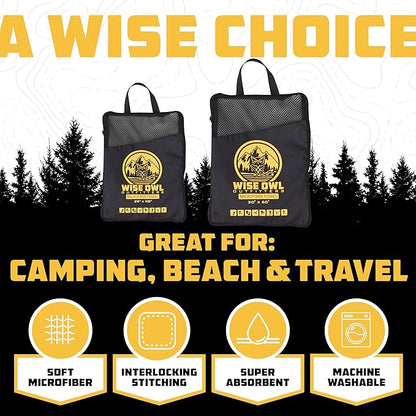 Wise Owl Outfitters Microfiber Camping Towel - Quick Dry Towel for Travel, Backpacking, Hiking, Beach, Gym & Yoga - Compact, Fast Drying & Lightweight