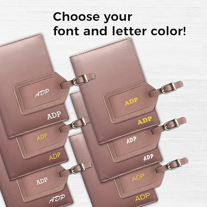 Personalized Monogrammed Blush Leather RFID Passport Wallet and Luggage Tag