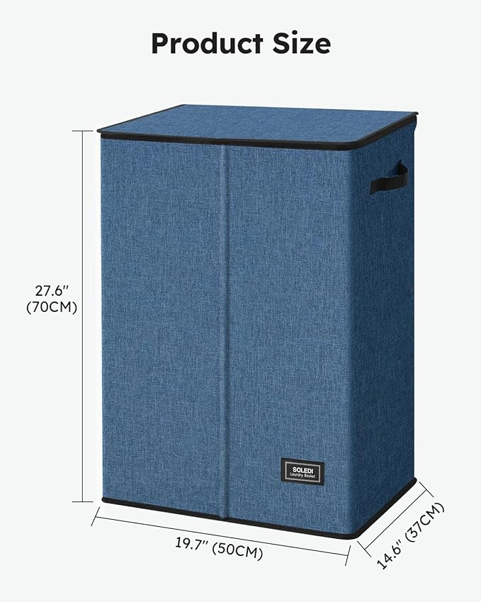 SOLEDI Laundry Hamper with Lid 130L Large & Tall Collapsible Laundry Basket, Clothes Hamper with Bag Removable Easy to Carry, Dirty Hampers for Bedroom, Bathroom, Dorm, College, Blue