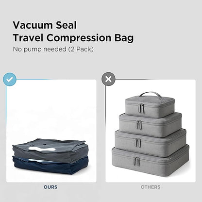 Vacuum Seal Bags for Clothing Travel - TSA Compliant Airless PacPro 48L, Carry-On Compression Packing Cubes for Luggage and Backpacks, Pump-free Air Valve (Large, Set of 2)