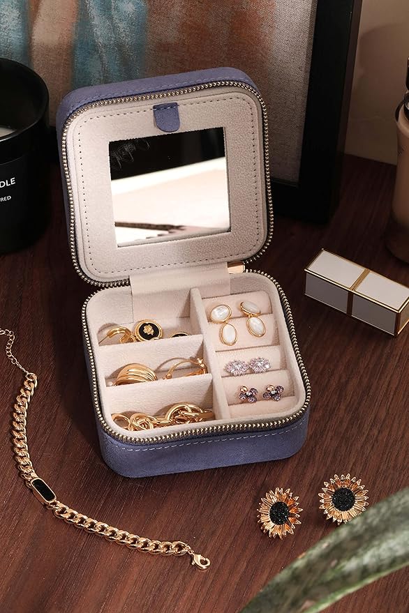 S.Leaf Travel Jewelry Organizer Boxes for Women Small Portable Necklace Earrings Bracelet Rings Travel Case Best Friend Birthday Gifts for Women Trendy (04_Suede_Touch_Dust_Lavender)