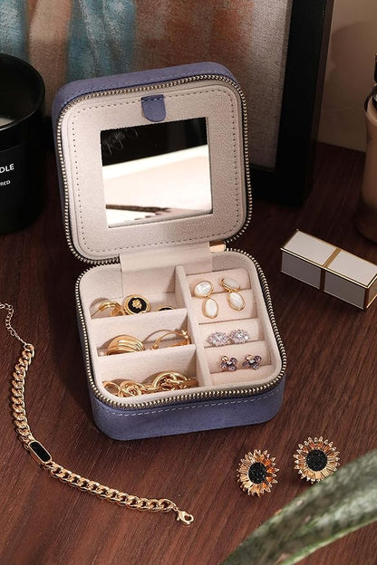S.Leaf Travel Jewelry Organizer Boxes for Women Small Portable Necklace Earrings Bracelet Rings Travel Case Best Friend Birthday Gifts for Women Trendy (04_Suede_Touch_Dust_Lavender)