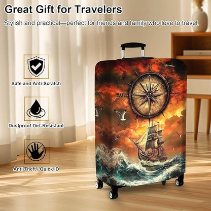 Luggage Cover Protector for 30-32 Inch Suitcases, TSA Approved Elastic Travel Suitcase Covers, Anti-Scratch Washable Luggage Sleeve for Carry On & Checked Bags, Compass Navigation
