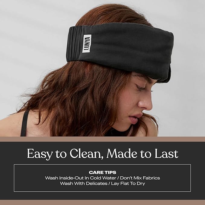 Lunya Sleep Mask with Box - Washable Silk Sleeping Mask and Headband for Beauty Routines - Thermoregulating Comfort for Restful Nights - Silk Eye Mask for Women - Immersed Black