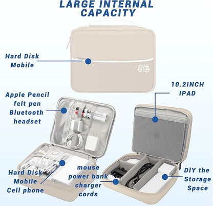 Electronics Organizer, Portable Cable Organizer Bags, Waterproof Electronic Accessories Storage Case for Cables, Cords, Charger, Phone (Three Layer-Beige)