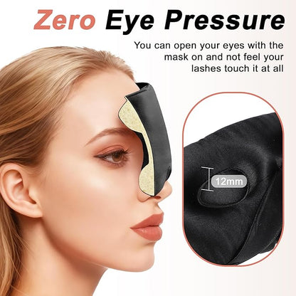 VOCOSTE 22 Momme Pure Silk Sleep Mask with Travel Pouch, 3D Contour Adjustable Blindfold for Side Sleepers, Eye Mask Locks Light for Sleeping, Black