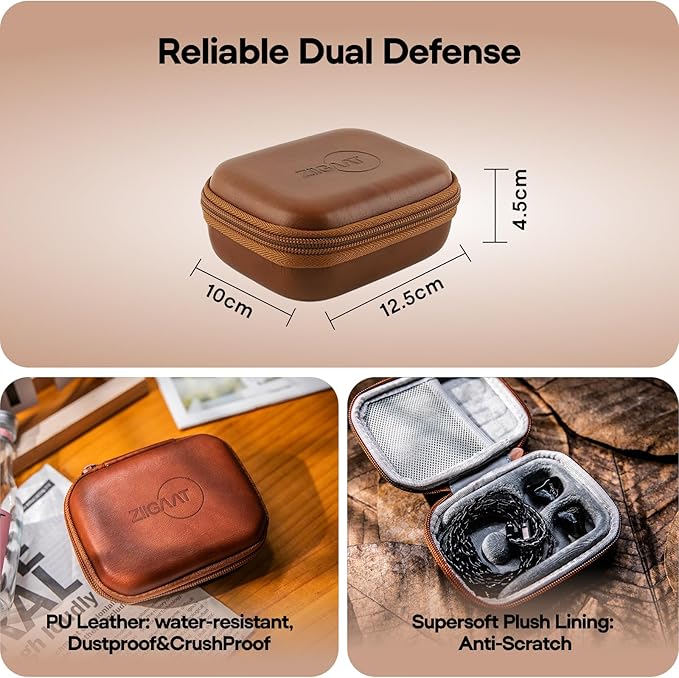 Linsoul ZiiGaat PELLEPOD Leather Earbud Case, Waterproof IEM Storage Box, Hard Carrying Bag, Protective Storage Box, Fit for Earphone ZS10 Pro, Zero: 2, EM6L, EW300, SuperMix 4, Orchestra Lite (Brown)
