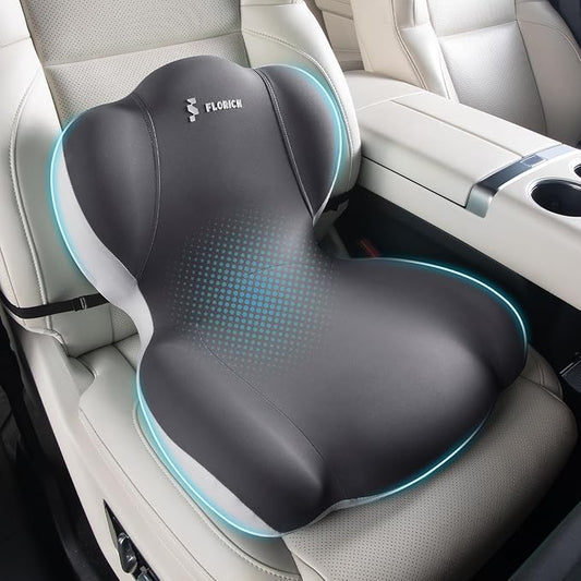 FLORICH Memory Foam Truck Seat Cushion,Car Seat Cushion and Lumbar Support Pillow for Office Chair, Ergonomic Back Support & Sciatica Relief for Long Drives(Grey)
