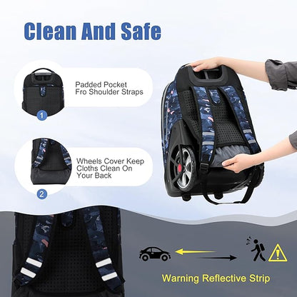 NEW TILAMI 19 Inch Rolling Backpack with Lunch Bag for Girls Boys Wheeled Laptop Backpack Durable Carry-on Bag School Travel, Doodle Grey