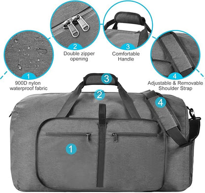 Felipe Varela Duffle Bag with Shoes Compartment and Adjustable Strap,Foldable Travel Duffel Bags for Men Women,Waterproof Duffel Bags
