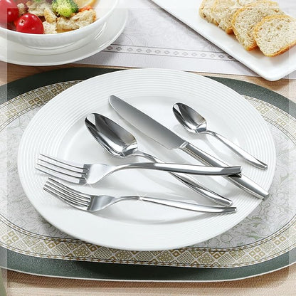 40-Piece Silverware Set,Stainless Steel Flatware Utensils Cutlery Set for 8,Including Steak Knife Fork and Spoon,Dishwasher Safe,Modern Tableware for Home & Dining