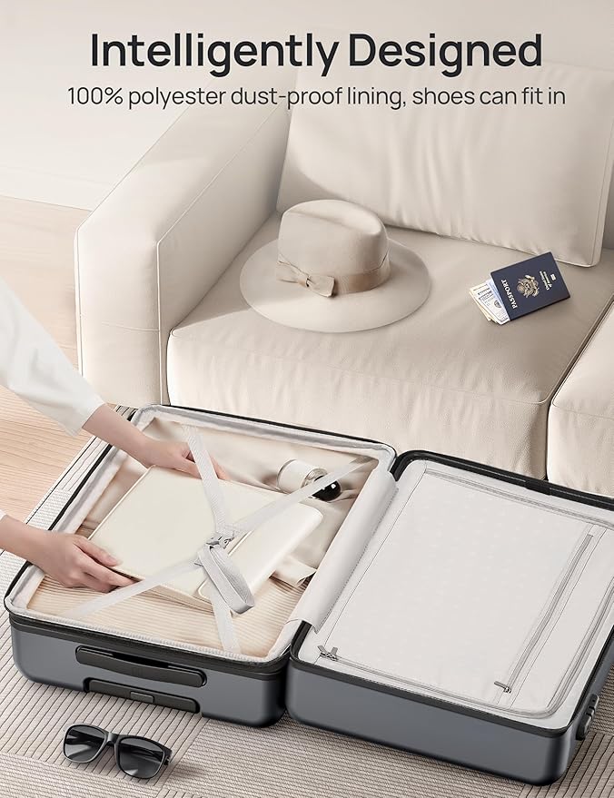 NINETYGO Medium Checked Luggage 24 Inch, Checking In Luggage with Smooth Spinner Wheels, Expandable, Hard Shell PC Suitcase, Lightweight Travel Luggage, TSA Approved (Grey, Rhine Max)