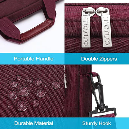 MOSISO Laptop Shoulder Bag 15.6 inch, 15-15.6 inch Computer Bag Compatible with MacBook Pro 16 inch, HP, Dell, Lenovo, Notebook with 2 Raised&1 Flapover&1 Horizontal Pocket&Handle&Belt, Wine Red