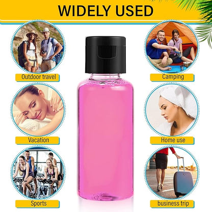 Mimorou 150 Pcs 1oz Travel Bottles Bulk for Toiletries Clear Small Travel Size Bottles Bulk Refillable Empty Containers for Shampoo Lotion Liquid Body Soap Cream Toiletries(Black Cap)