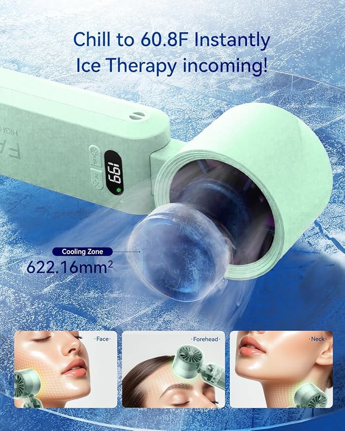 2 Pack Handheld Portable Turbo Fan with Ice Cooler, Speed (1-199) 5500mAh*2 Rechargeable Personal Fan,[20H Cooling Time] Mini Yet Powerful, Small Pocket Fans for Travel/Outdoor/Office, Light Green