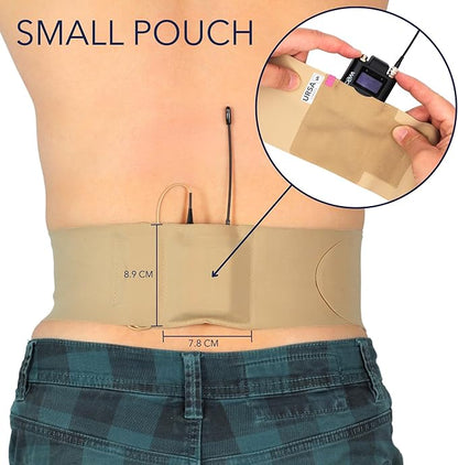 URSA Waist Strap - Ultra Slim, Breathable & Stretchy Microphone Transmitter Straps. Compatible with Most Transmitter/Receivers (White, Large Waist - Small Pouch)