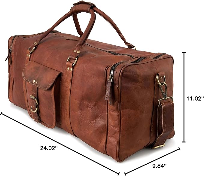 Berliner Bags Vintage Genuine Leather Duffle Bag New York XL for Travel or the Gym, Weekender, Travel Bag, Overnight Bag for Men and Women - Brown