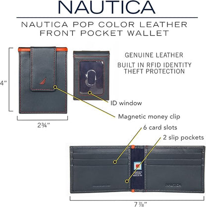 Nautica Men's Slim Wallet | Card Case | RFID Blocking | ID Window | Minimalist | Lightweight | Genuine Leather