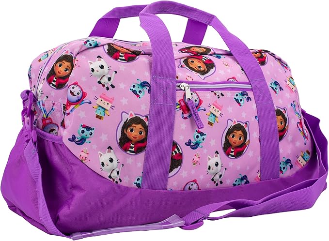 Gabby's Dollhouse Duffle Bag, 16 inch Travel Sleepover Weekender Bag for Girls, Purple Dance Bag