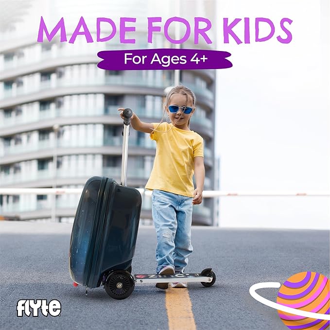 Flyte Sammie the Spaceman Scooter Suitcase - Rideable, Carry on Compliant 2-in-1 Children's Suitcases, 18 inch Ride on Suitcase for Kids, 25 Litre Capacity Kids' Luggage on Wheels for Children Aged 4+