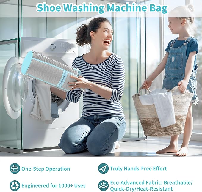 Shoe Washing Machine Bag: 2 pcs Shoe Bag for Washing Machine and dryer - Durable Zipper - 360° Deep Clean - Reusable laundry Bag for Sneaker/Slippers/Tennis/Runing Shoes & Insole(Grey)