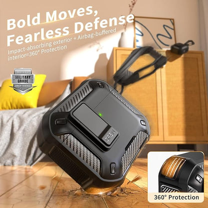 RFUNGUANGO Compatible AirPods 4th Generation Protective Case with Phone Holder and Compatible Back Magnetic Suction Function, Suitable for AirPods 4th Case-Black