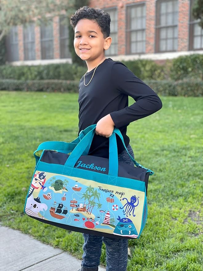 Personalized Kids 18 Inch Duffel Bag for Sports, Travel and Sleepover - Pirate Island