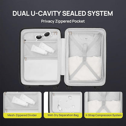NINETYGO Carry on Luggage 22X14X9 Airline Approved with Front Pocket, 20 Inch Luggage with Front Compartment, Expandable, Double Spinner Wheels, Hardsided PC, TSA Lock (Shadow, Seine Max)