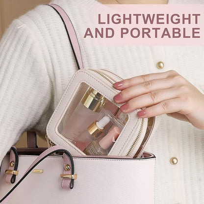 Pinkmik Clear Makeup Bag with Zipper Waterproof Travel Makeup Set for Cosmetics and Toiletries Women's Purse Organizer and Car Essentials (Beige, M+MINI-1)