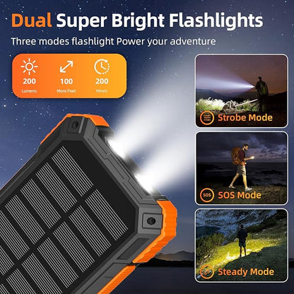 Solar Charger Power Bank 49800mAh Wireless Portable Phone Charger, 22.5W QC3.0 Fast Charging Built in 4 Cables with USB C 6 Outputs & 2 Inputs for All Cell Phone