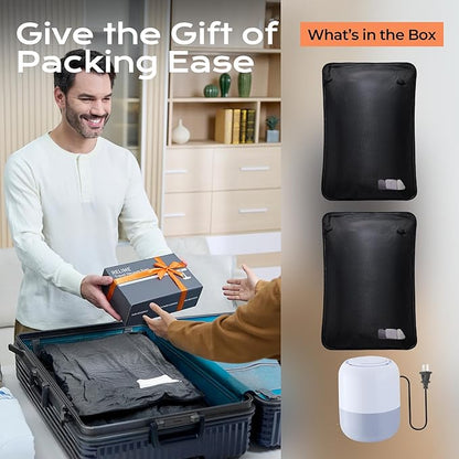 Essential Vacuum Bags for Travel Luggage with Electric Pump, Reusable Compression Bags for Checked Suitcases, Vacuum Seal Spacesaver for Cloth Packing(2Large+Pump)