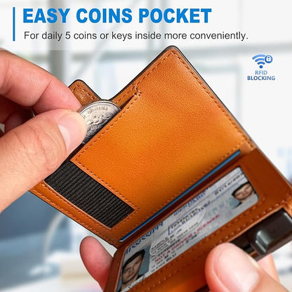 Men Wallet,with Money Clip Coins Pocket ID Window,Slim Front Pocket RFID Blocking Pop-up Card Holder 3.9"x 2.7", Gift Boxed