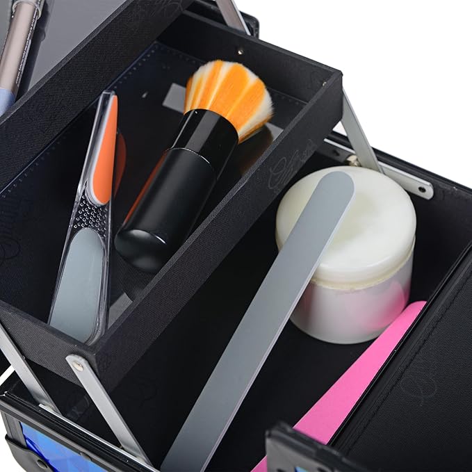 SHANY Chic Makeup Train Case Cosmetic Box Portable Makeup Case Cosmetics Beauty Organizer Jewelry storage with Locks, Multi trays Makeup Storage Box with Makeup Mirror - Peacock Blue