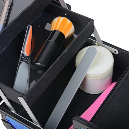 SHANY Chic Makeup Train Case Cosmetic Box Portable Makeup Case Cosmetics Beauty Organizer Jewelry storage with Locks, Multi trays Makeup Storage Box with Makeup Mirror - Peacock Blue