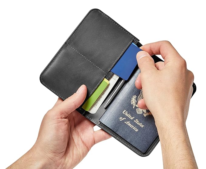 Distil Union Passport Cover+ | RFID-Shielded Premium Full-Grain Leather | Fits Passport, Cards, Cash, and More | Slim Travel Wallet and Organizer (Black)