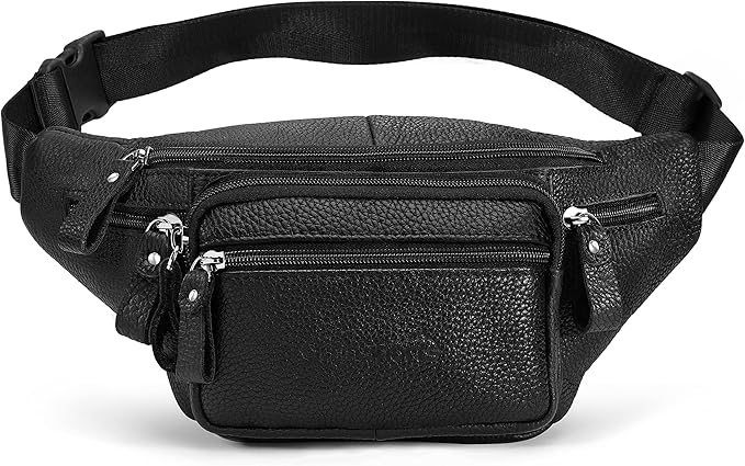Leather Waist Bag Multiple Pockets Fanny Pack for Women Men Daily Life and Travel Outdoor