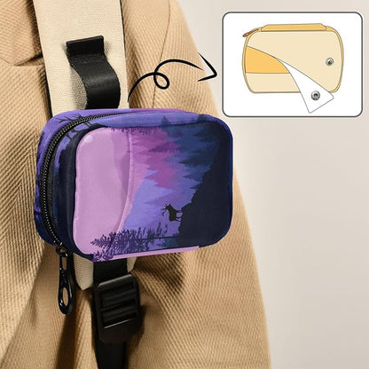 Purple Stag Mountains and Forest Travel Pill Organizer Case Box Container Weekly Portable Vitamin Medicine Holder Storage Bag with Zipper Removable