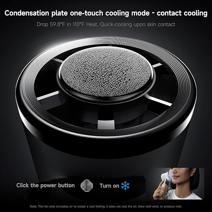 Portable Handheld Turbo Fan with Ice Cooling, 9000mAh Rechargeable Personal Fan, 100-Speed Wind, Built-in Type-C Cable, LED Display,135° Tilt Foldable for Desk/Neck/Travel-Black