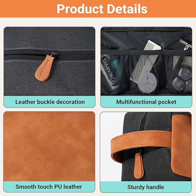 Elviros Travel Toiletry Bag Gift for Men，Mens Toiletries Bag Gifts Set Shaving Dopp Kit Water-resistant Bathroom Toiletries Organizer PU Leather Cosmetic Bags 2 Pack