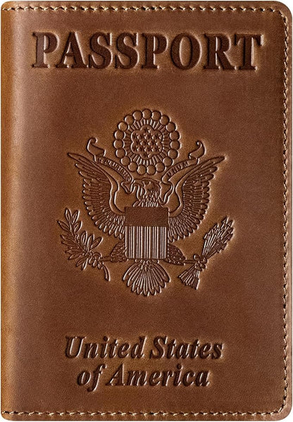 BIAOTIE Premium Leather Passport Holder Covers, Rfid Travel Wallet Passport Document Holder, Travel Essentials Wallet Cover Case for Men and Women (Brown)