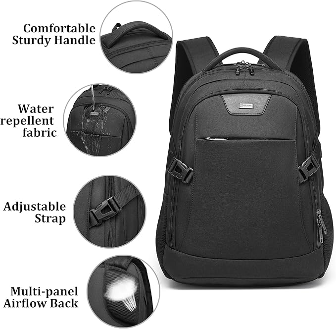 DUSLANG Anti-Theft Laptop Backpack, Black, 15.6-14-13 Inch Laptop Sleeve, USB Charging Port and Clear Cosmetic Toiletry Bag