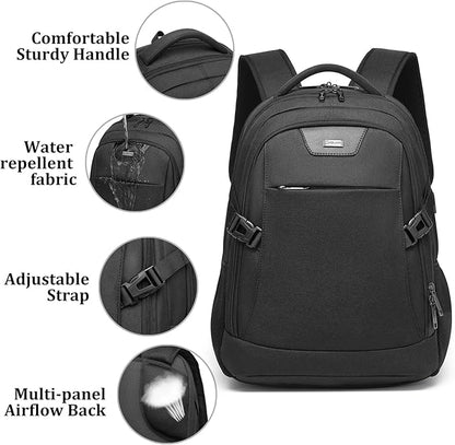 DUSLANG Anti-Theft Laptop Backpack, Black, 15.6-14-13 Inch Laptop Sleeve, USB Charging Port and Clear Cosmetic Toiletry Bag