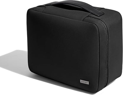 Away Cosmetics Bag, Makeup Bag with Detachable Brush Roll, Waterproof, Clear Zip Pockets, Travel Friendly, Jet Black