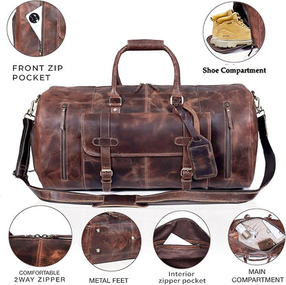 28" Large leather Travel Bag Duffel bag Gym sports flight cabin bag Leather Holdall Overnight Weekend Large luggage bag (28 inch)