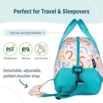 Wildkin Kids Overnighter Duffel Bag – Carry-On Size, Ideal for School & Sleepovers – Confetti Peach