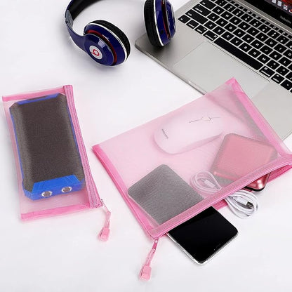 12 Pieces Zipper Nylon Mesh Pouch, Mesh Cosmetic Bags Makeup Bags Pencil Case, Multipurpose Travel Bags for Cosmetic School Office Supplies and Travel Accessories (Pink, A5+B6) (WB06)