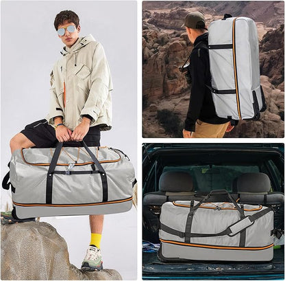 32” 1680D Oxford Foldable Duffle Bag with 2 Wheels,110L to 140L Expandable Soft Sided Rolling Travel Bag,Grey